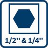 2-in-1 bit holder – for even more applications combining 1/2" square and 1/4" hexagon