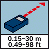 Distance measuring range 30m/98ft Measuring range of 0.15 to 30 m / 0.49 to 98 ft