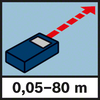 Distance measuring range 80 m Measuring range of 0.05 to 80 m