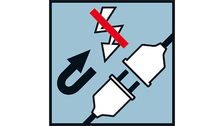 Symbol indicates prohibition of plugging in plugs with a red cross.