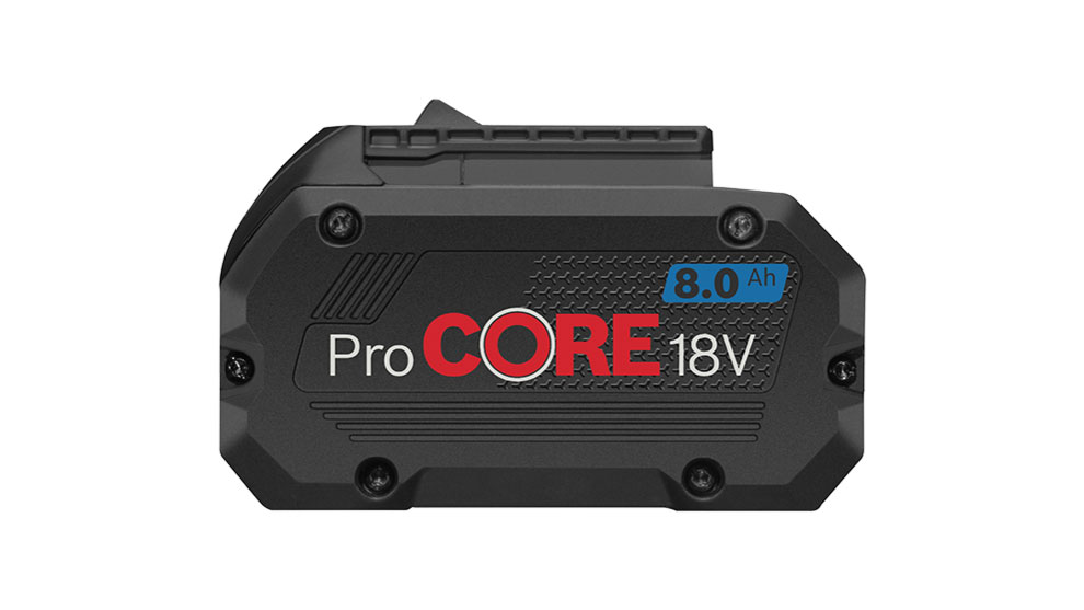 Black Bosch ProCORE 18V 8.0Ah battery on a white background.