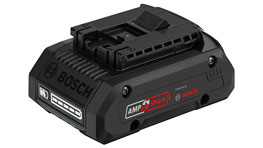 A black Bosch Professional battery with a charging port and punching area.