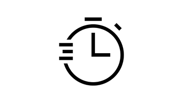 A stylized clock symbol indicates a running time.