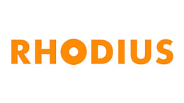 RHODIUS logo in orange on a white background.